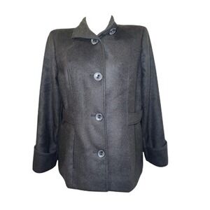 Chicos Black Poly Blend Pea Coat Jacket Martingale Back Belt Lined Size L (2)